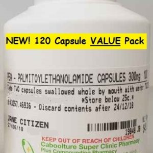 Pharmaceutical Grade PEA (Palmitoylethanolamide) Bottle of 300mg x 120 GEL Easy To Swallow Capsules.